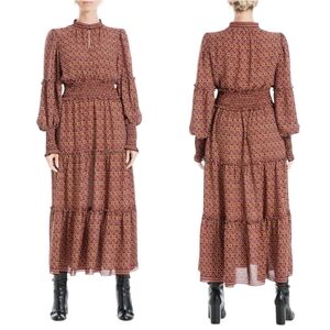Max Studio Women's Smocked Long Sleeve Midi Dress Size XSmall